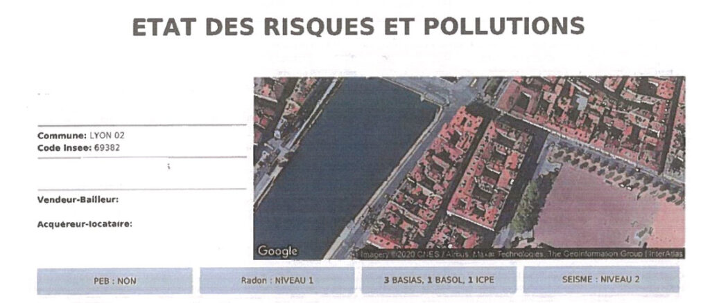 EVIDENT BELLECOUR : Etat des Risques et Pollution